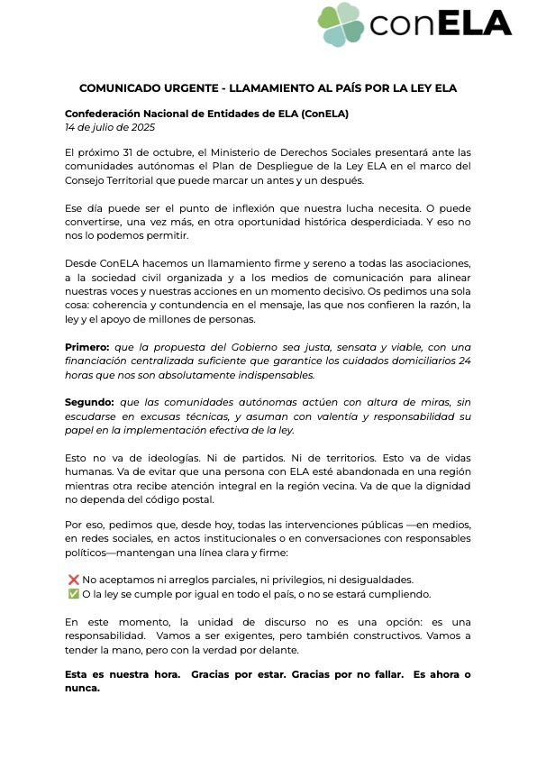 Comunicado Ley ELA